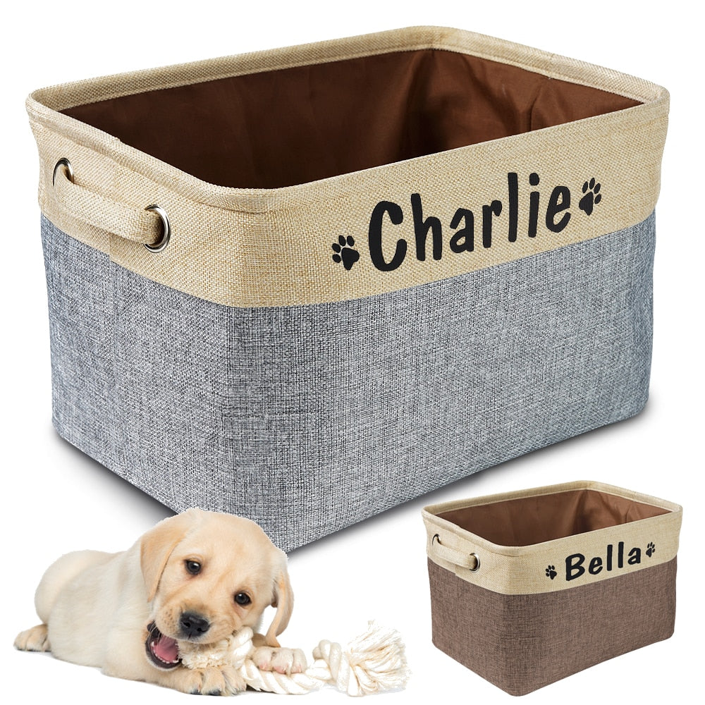 Personalized Collapsible Dog Toy Storage Basket Bin
